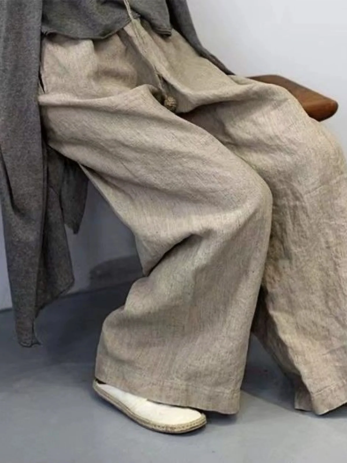 

Свободные хлопковые и льняные широкие брюки с высокой талией, прямые длинные брюки для больших размеров, женская осенне-весенняя винтажная одежда для мам