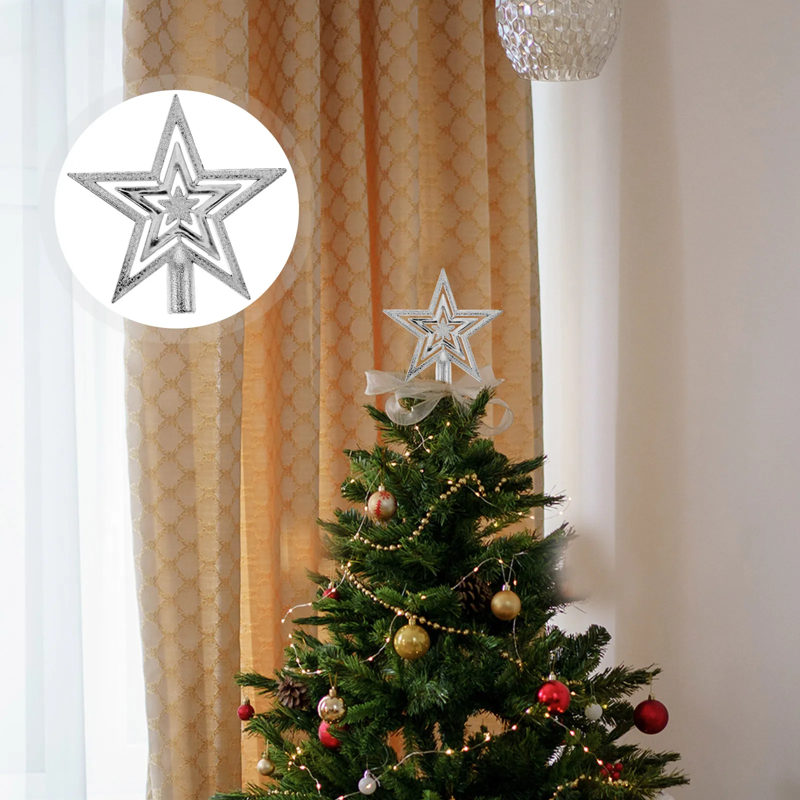 

10 Cm Pentagram Ornament Christmas Decorations Treetop Star Mini Topper Desktop Holiday Elegant