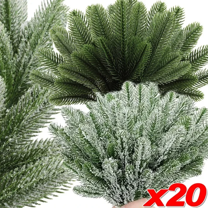 Christmas Artificial Snow Pine Needles Branches Fake Pine Branches DIY Garland Green Leaves Plant Flowers Home Xmas Party Gifts