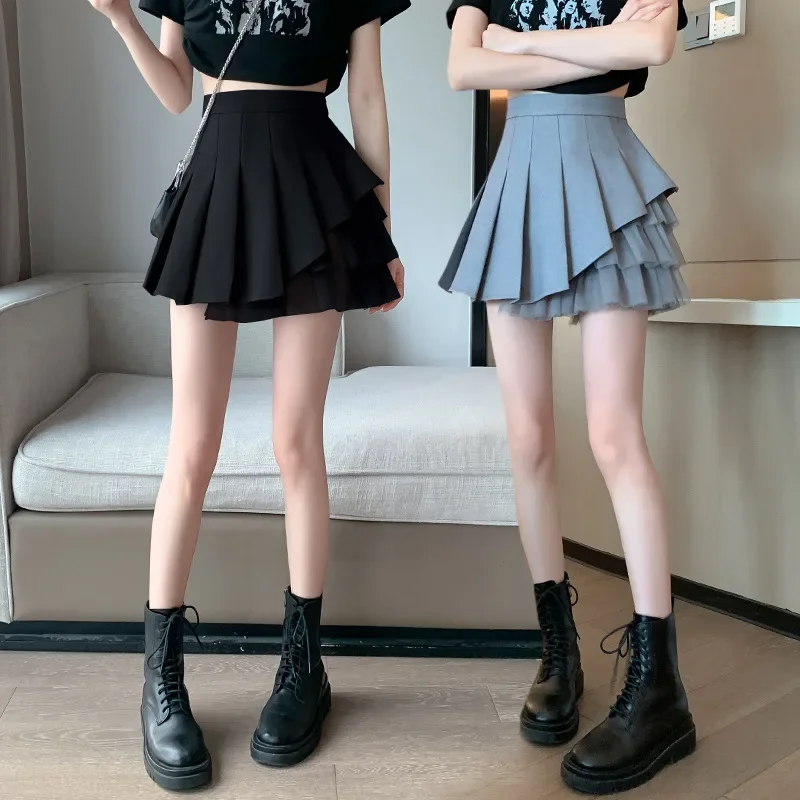 Pop High-waisted Mini Dress 2024 New Summer Grey Skirt Design Sensibility Niche Women's Petite A- Line Pleated Skirt