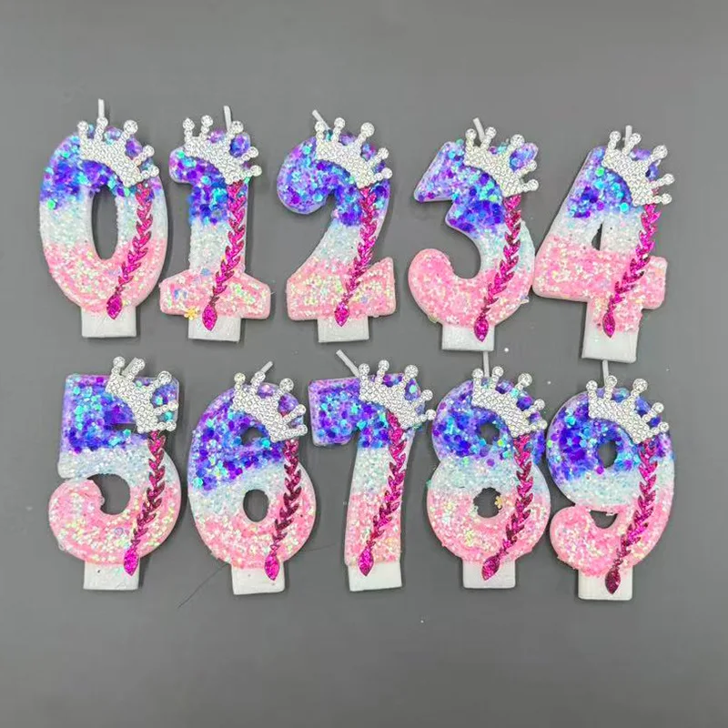 Pink, white, blue and purple crown-shaped pendant candle, a small gift for holiday parties, birthday and anniversary candles