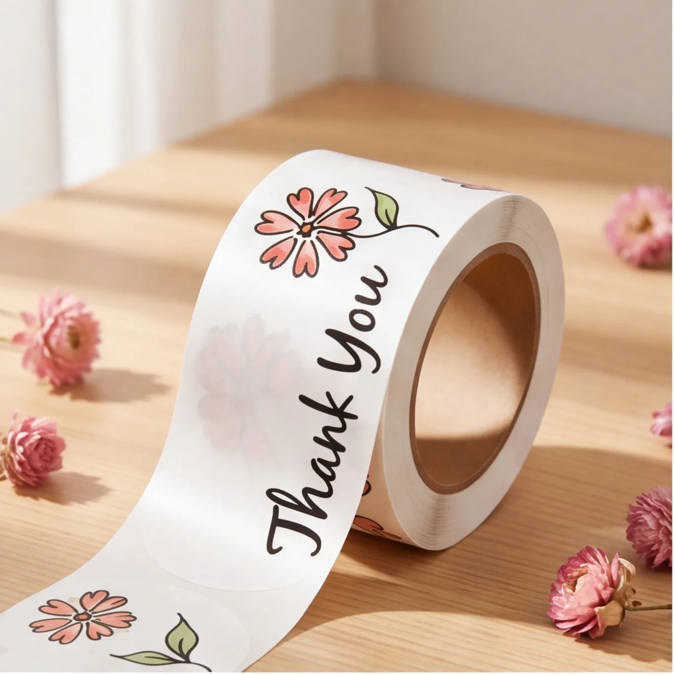 200Pcs/Roll Floral Thank You Stickers Rectangle Handwriting Labels for Wedding Birthday Gift Baking Envelope Sealing Decor