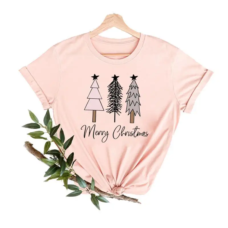 Świąteczna koszulka z grafiką na Boże Narodzenie i Nowy Rok, krótki rękaw, motyw europejsko-amerykański, nadrukowana bluzka dla mężczyzn, kobiet i dzieci.