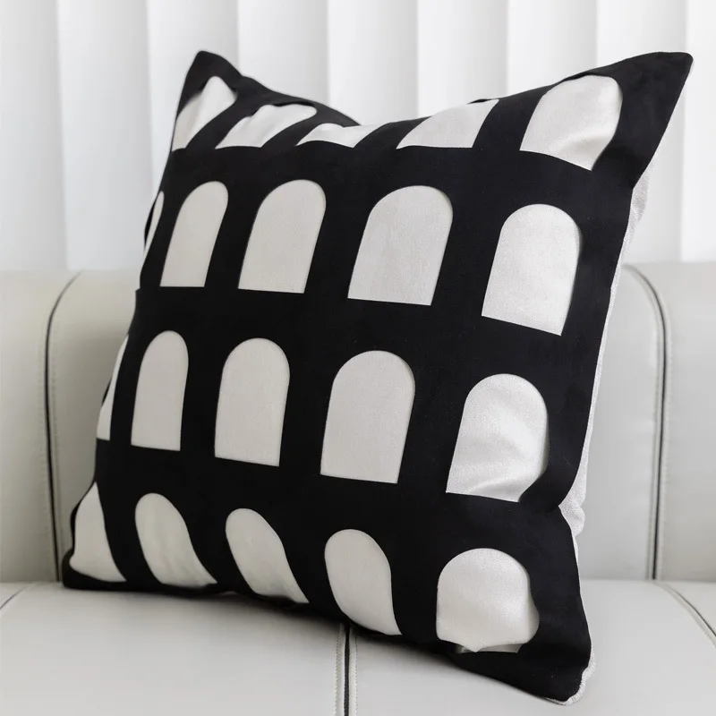 Arched Hollow Square Decorative Pillow Cover, Modern Nordic Style Sofa Cushion Cover, Soft Decoration, Black and White