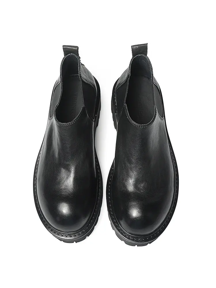 Handmade Washed Cowhide Chelsea Boots Men's Thick Soled Chimney Genuine Leather Boots Male Outdoor Work Casual Ankle Boots