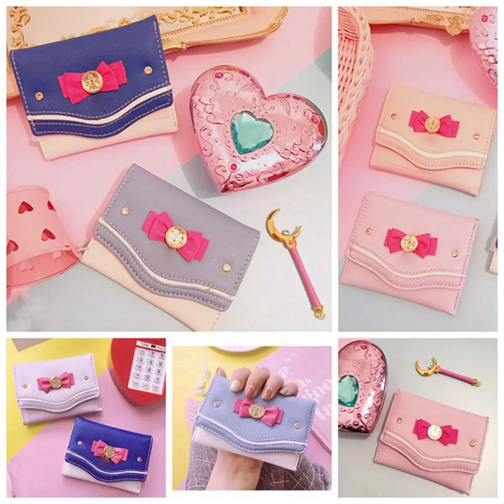 Sailor Moon Wallet Purse Candy Color Bow Knot Women Clutch Bag Card Coin Purse