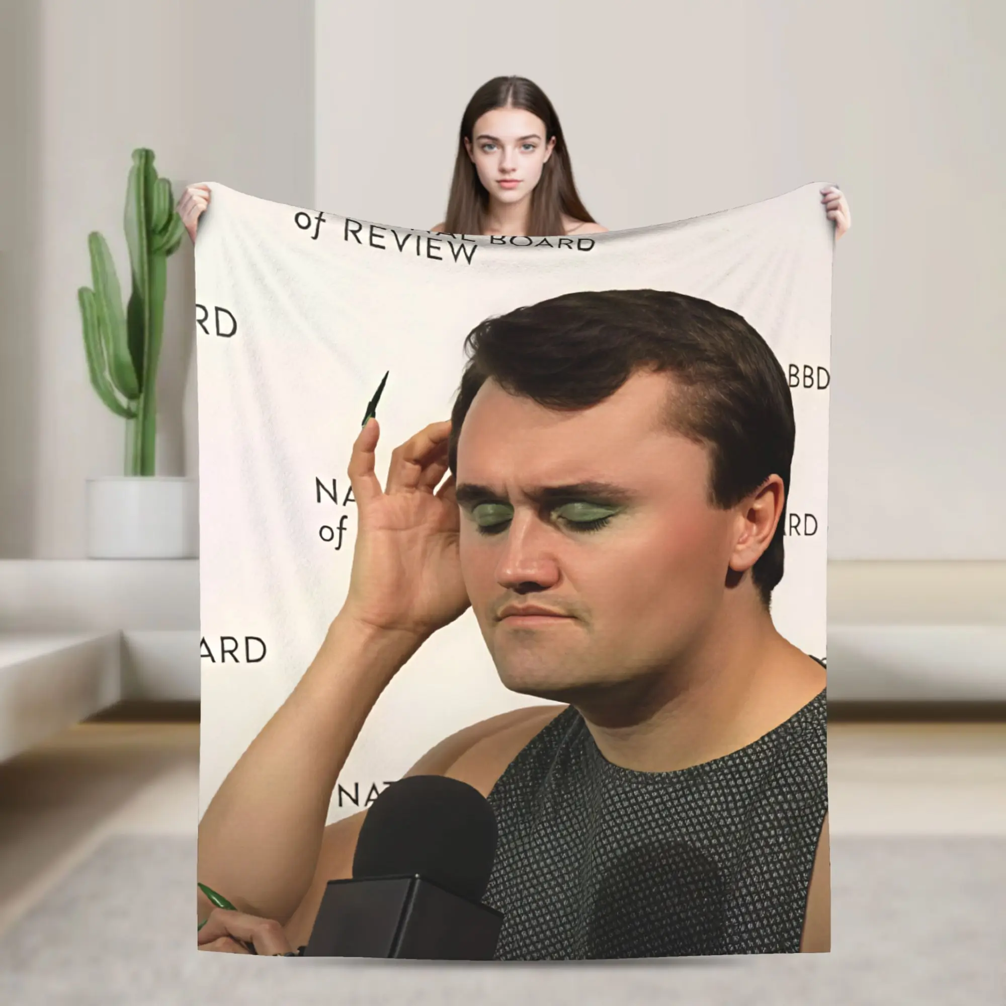 Charlie Kirk Makeup Interview Meme Cozy Blankets  Funny Picnic Throw Blanket Couch Bed Flannel Bedspread Sofa Bed Cover
