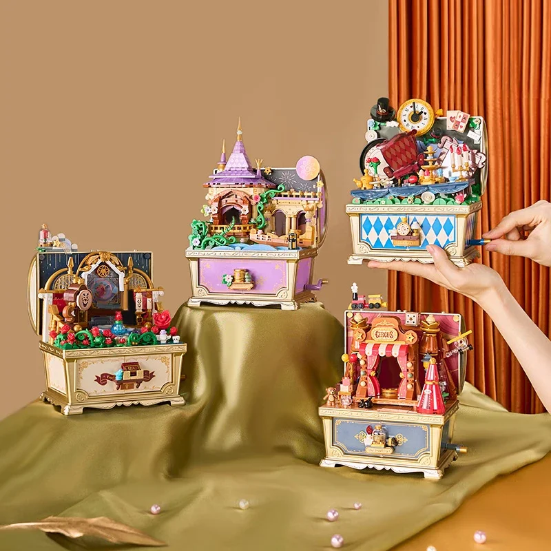 Fairytale Music Box Treasure Chest Fairy Tale Scene Bricks Doll Desktop Decoration DIY Ornament Birthday Holiday Gift For Girls