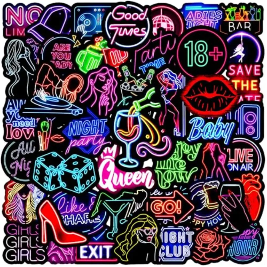 50Pcs Party Neon Stickers Waterproof Vinyl Graffiti Stickers for Laptop Water Bottle Kindle Suitcase Bicycle Notebooks Scrapboo