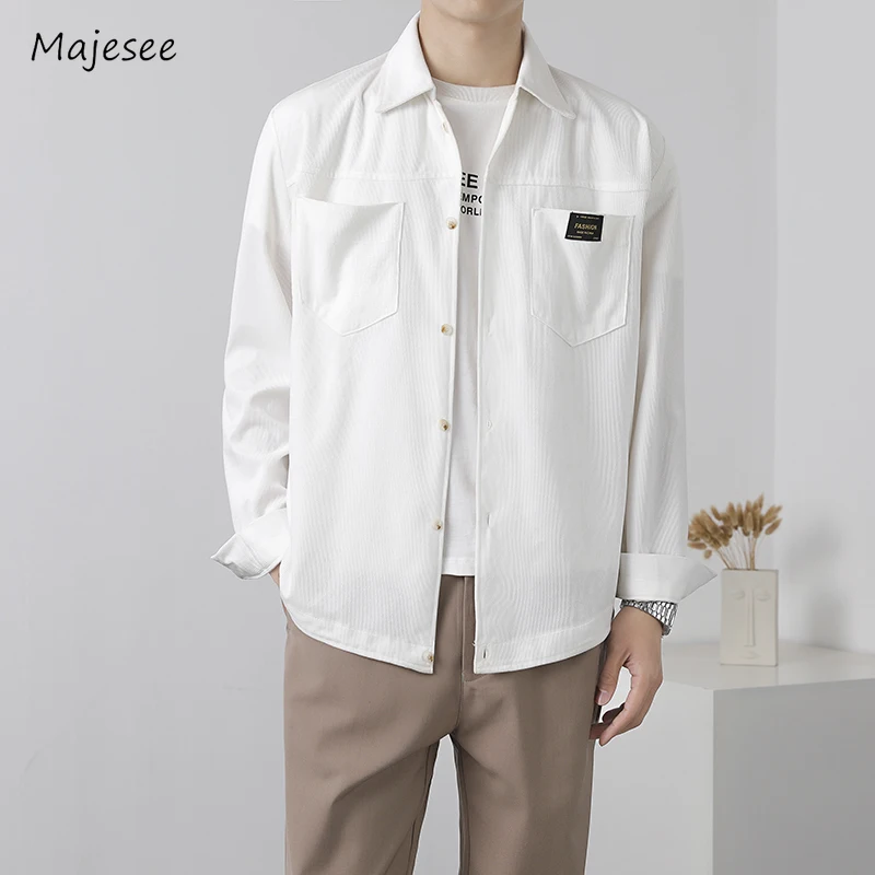 

Casual Shirts Men Korean Style Daily All-match Commuting Advanced Classic Chic Handsome Simple Lapel Long Sleeve Stylish