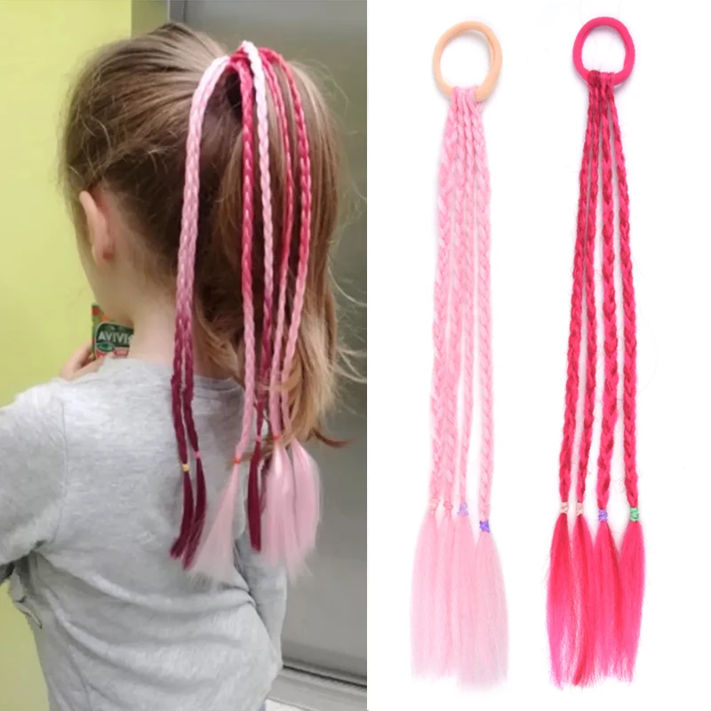 1 PCS New Girls Colorful Wigs Ponytail Kids Hair Accessories Head Band Hair Ornament Headbands Rubber Bands Beauty Hair Bands