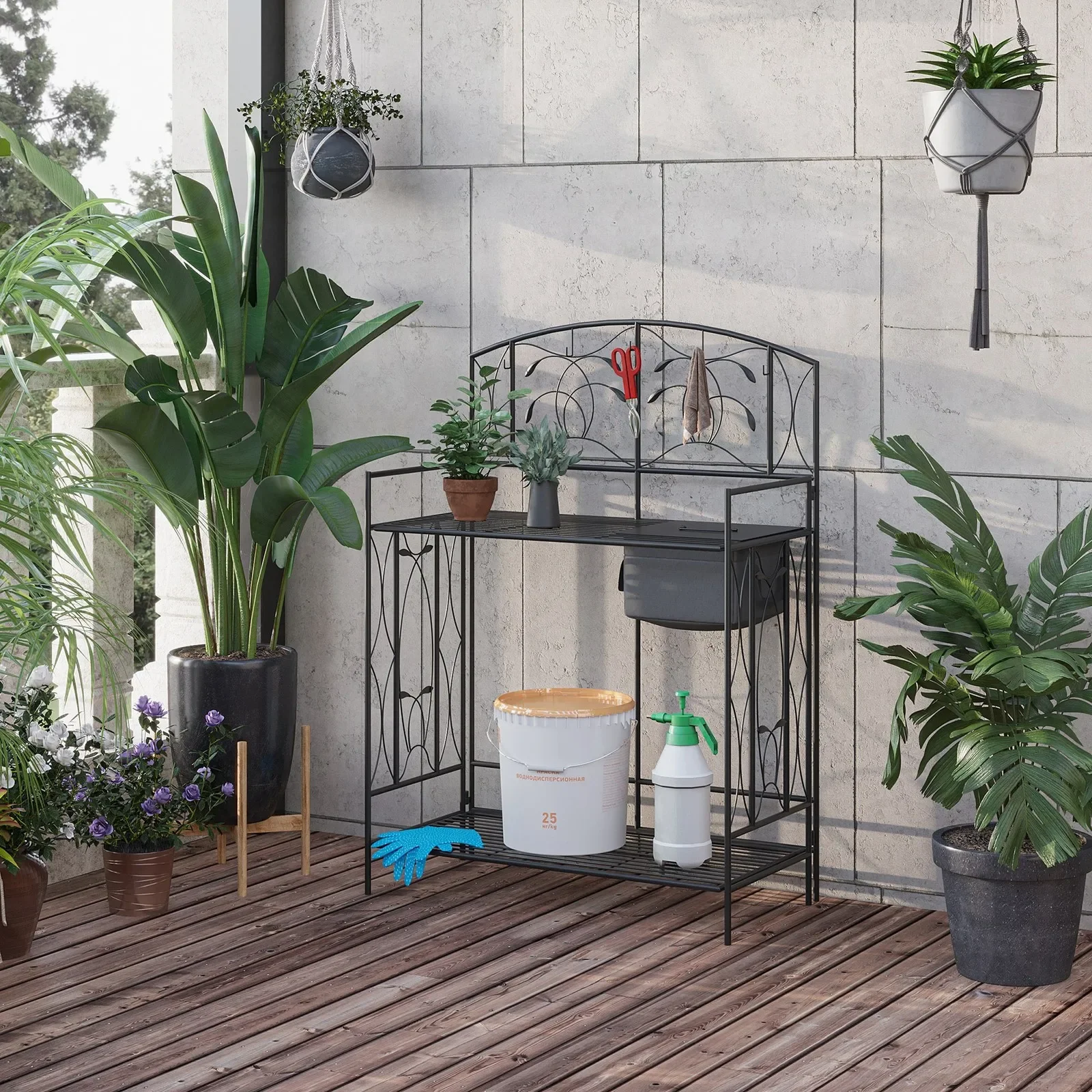 Outdoor Planting Bag - ガーデン用金属製植栽テーブル、屋外用植栽ベンチ（バッグ、フック付き）