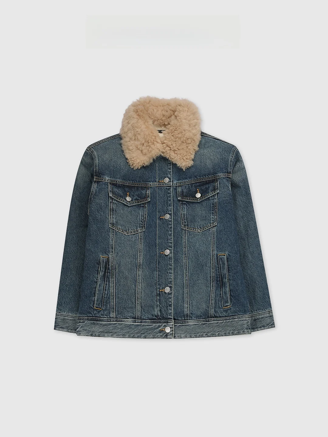 

Куртка из хлопкового денима Tang Jialing Sister Sunlight Farm с вышивкой и съемным меховым воротником BFF05GK, повседневная, с длинными рукавами