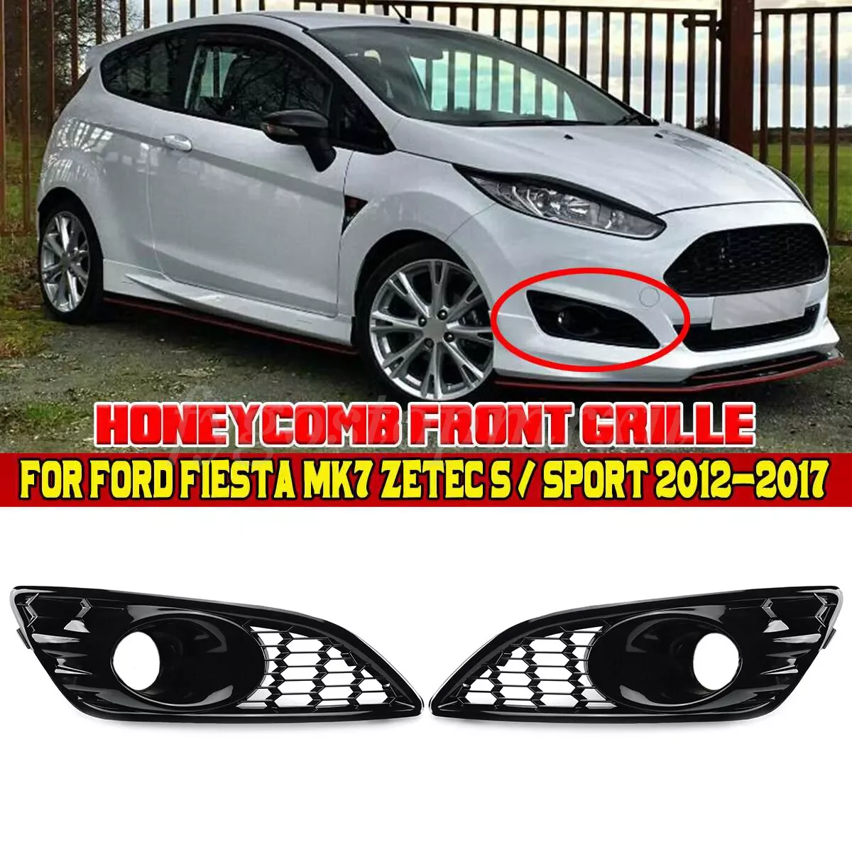 

2PCS Mesh Honeycomb Car Front Bumper Fog Lamp Lower Grille For Ford Fiesta MK7 Zetec S / Sport 2012-2017 Fog Light Grill