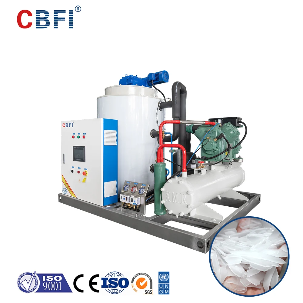 CE Certified Industrial Automatic Flake Ice Maker Machine Engine Pump Motor Bearing Stainless Steel 304 1000kg Capacity