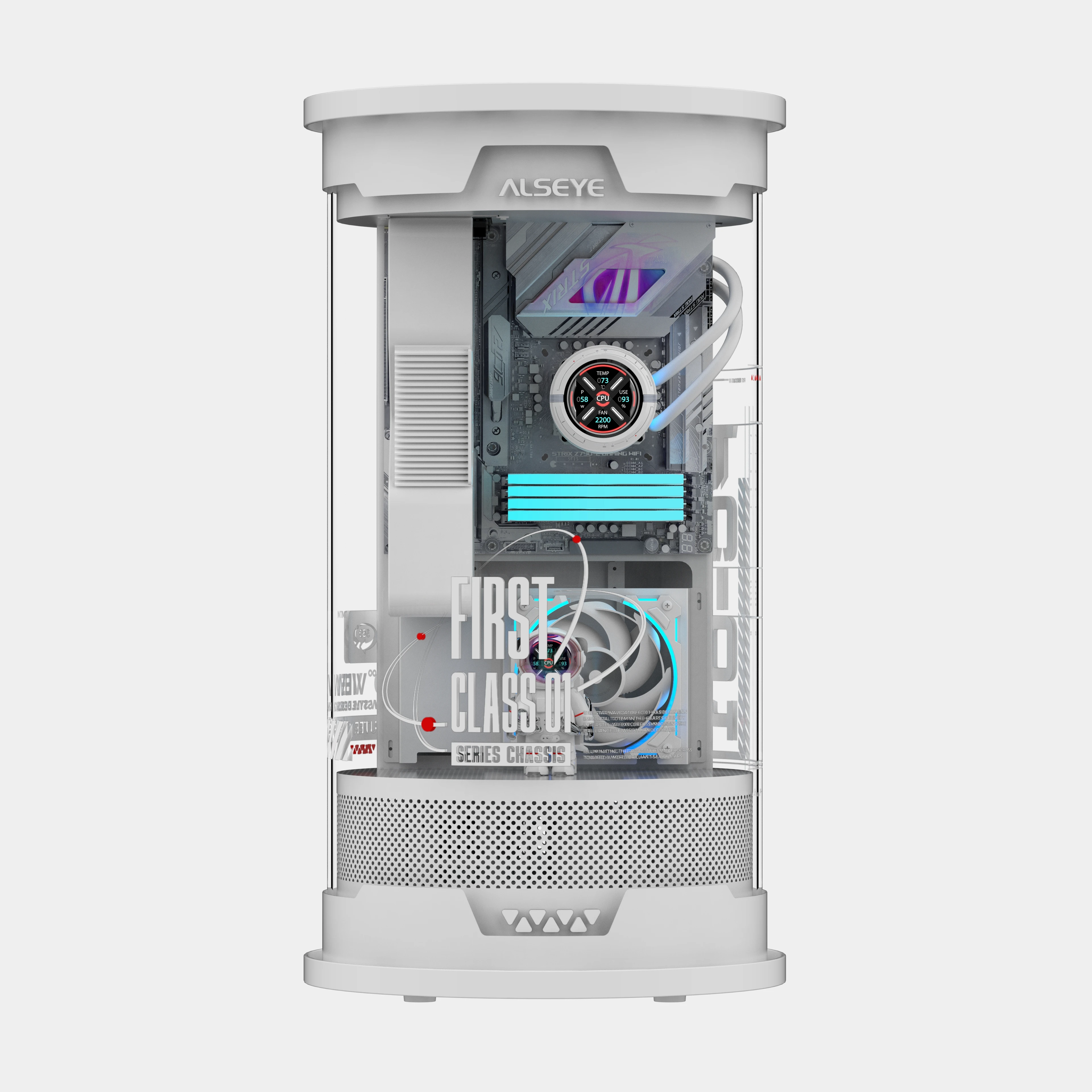 

OEM Цилиндрический черно-белый корпус MATX Mid Tower из акрила для настольных игровых ПК с поддержкой водяного охлаждения 360 мм и блоком питания