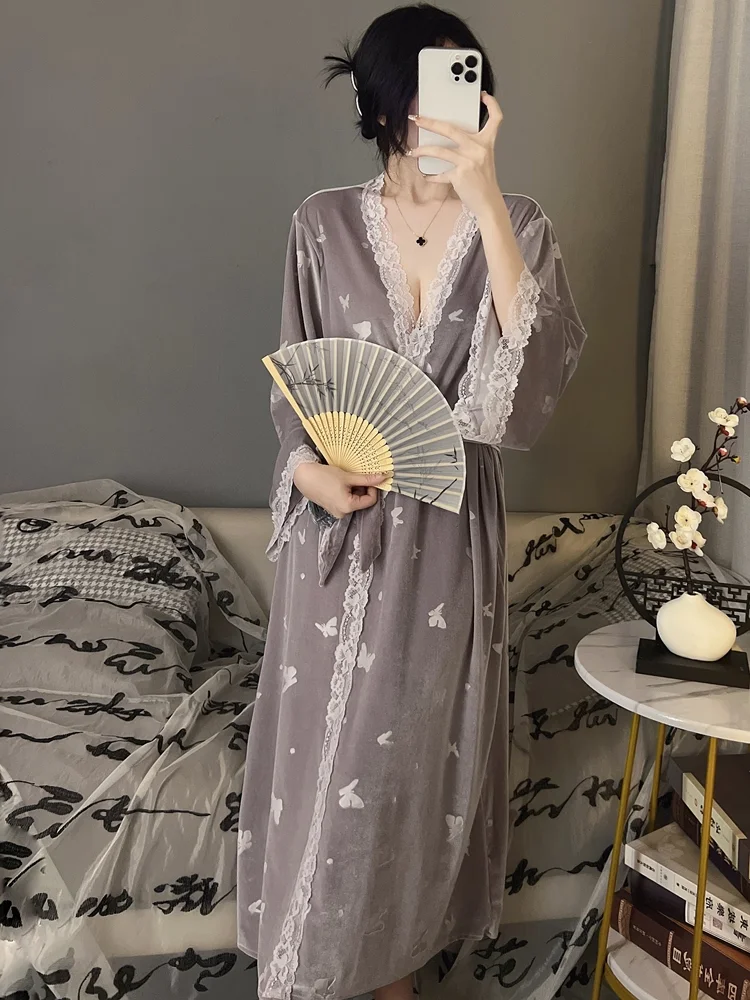 victoria's-secret-bata-de-terciopelo-con-encaje-pure-desire-para-mujer-manga-larga-abierta-para-primavera-ropa-de-casa-talla-juvenil