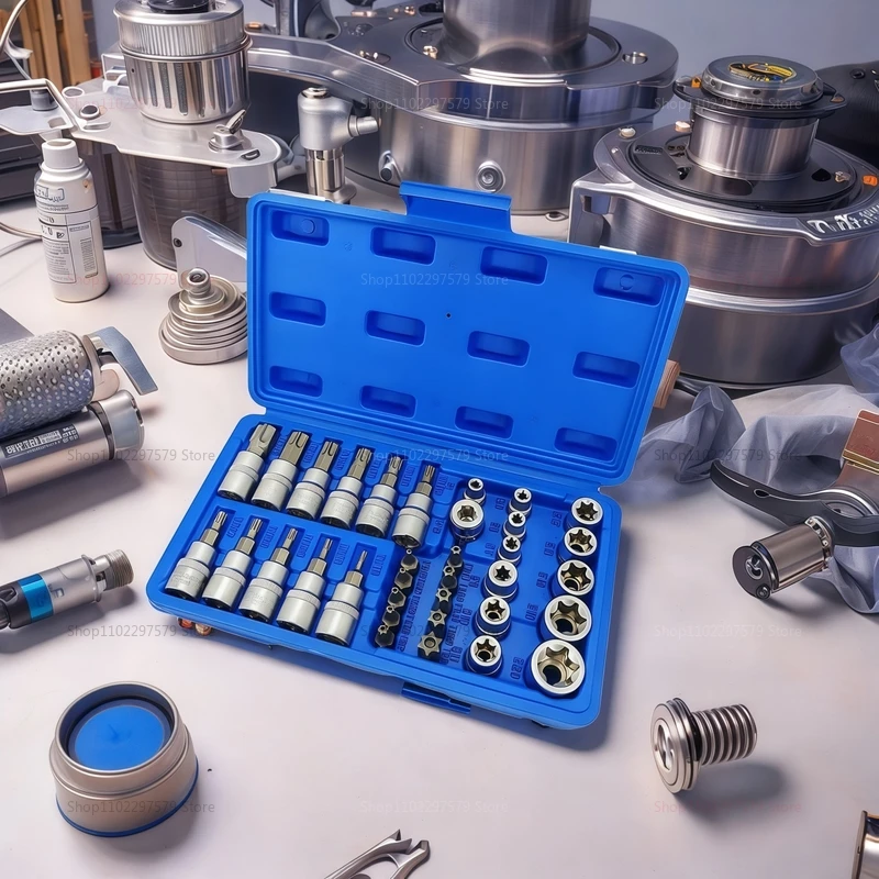 Set di bussole di trasmissione da 34 pezzi Punte a stella esterne da 3/8 5/16 pollici con custodia per il trasporto, perfette per riparazioni automobilistiche e strumenti da officina