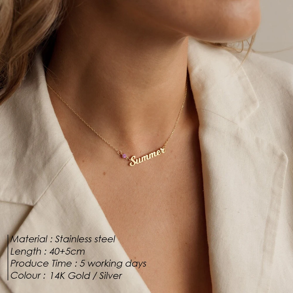 EMANCO  DIY Birthstone Customized Fashion Stainless Steel Name Necklace Personalized Letter Necklaces Pendant Jewelry
