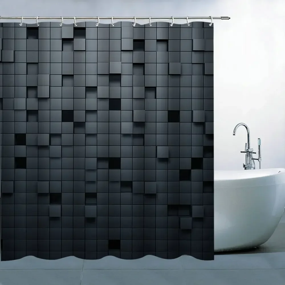 

Black Mosaic Square Three-dimensional Pattern Decor Shower Curtain Bath Curtains For Bathroom Bathtub