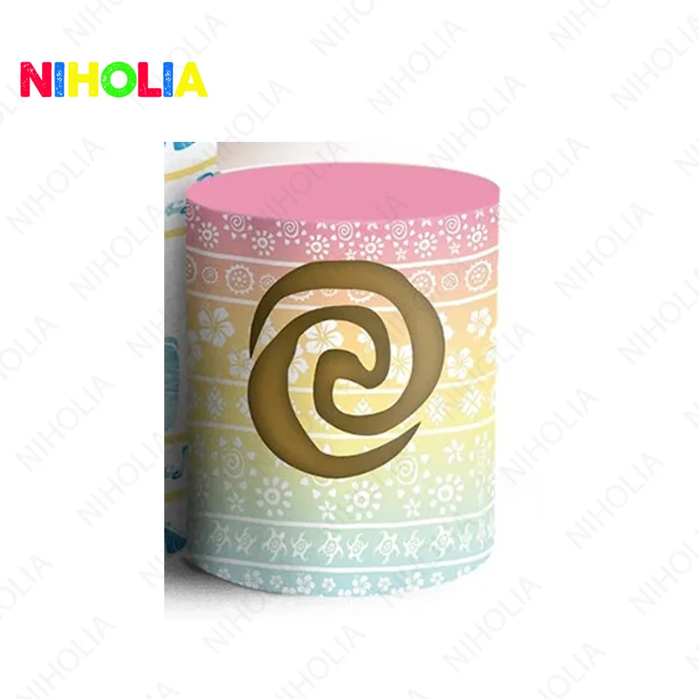 Disney Moana Princess Backdrop Round Cover Girls Birthday Party Decor Cute Pig  Vinyl Polyester Photo Background Cylinder Covers