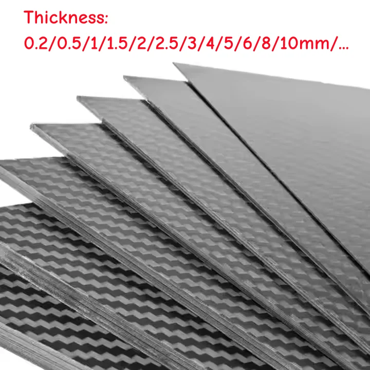 High Strength 500 X 500mm 0.5/1/1.5/2/2.5/3/4/5/6/7/8/9/10mm Thickness Pure Carbon Fiber Sheet Plate Panel light weight Material