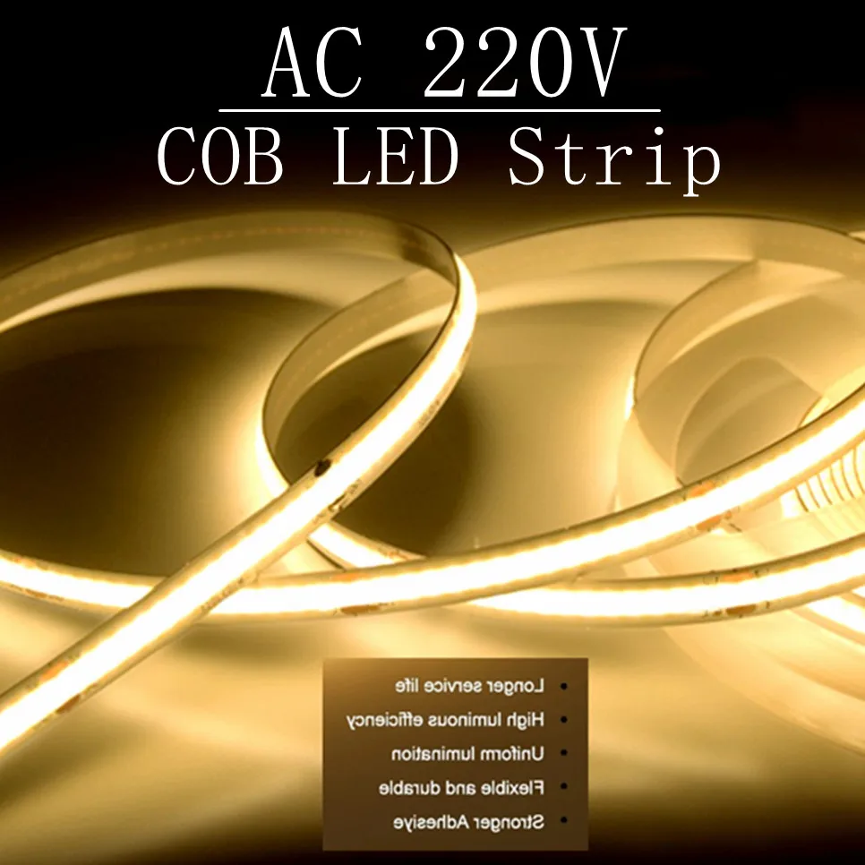 1-5m COB LED-striplicht 220V Flexibele tapeverlichting Smart IC Geen bestuurder nodig Hoge heldere 240 LED's Lineaire verlichting RA95 Warm wit