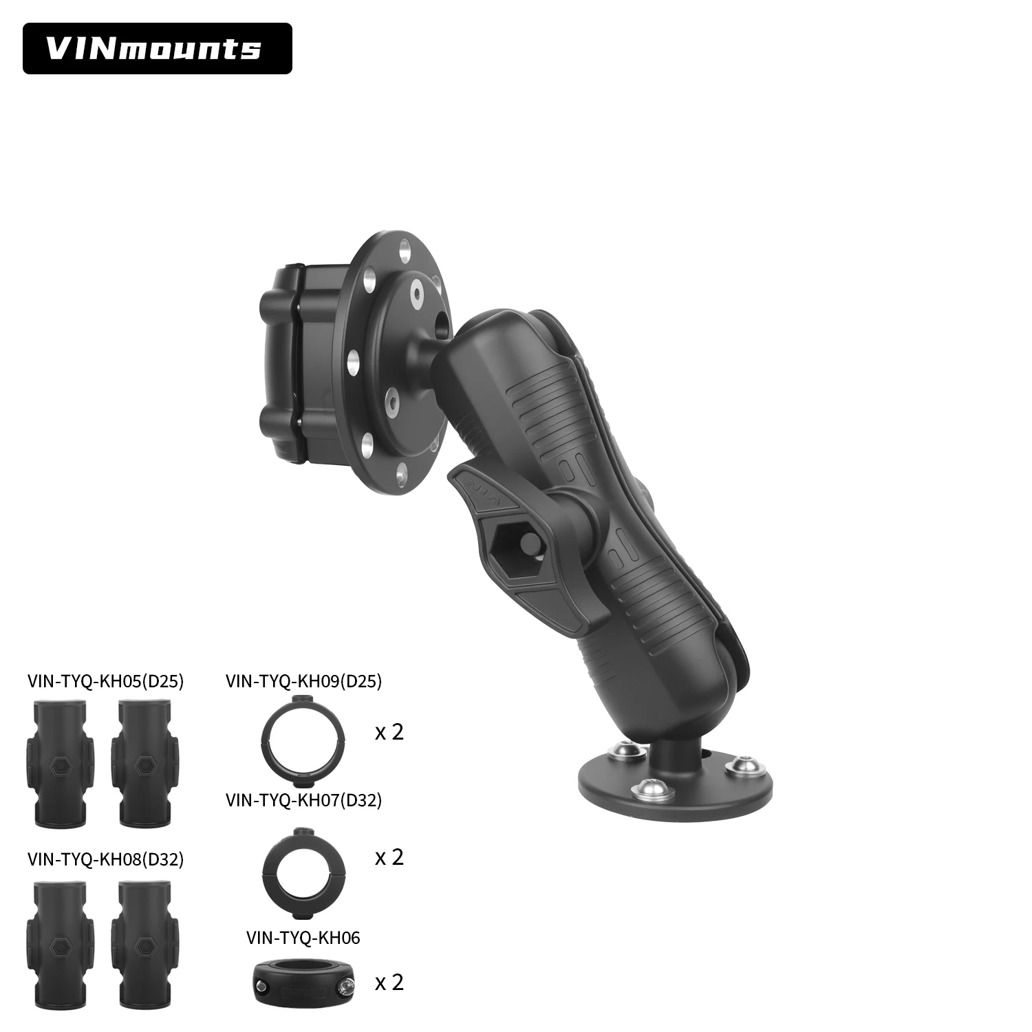 VINmounts Compatible with Poles of 25/32mm Diameter, 21cm Arm Round Clamp, 360-Degree Buckle Adjustment, Deep-Sea Aluminum Alloy