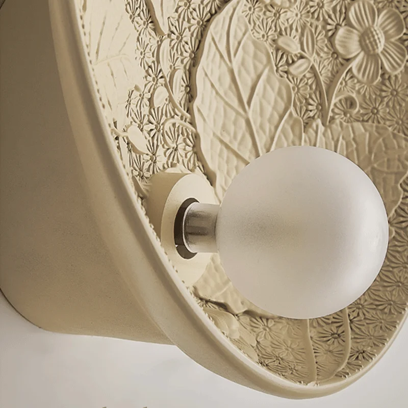 French Circular White Bedside Wall Lamp Bedroom High-end Retro Round Living room Sconce Milk White Glass Lampshade Light Fixture