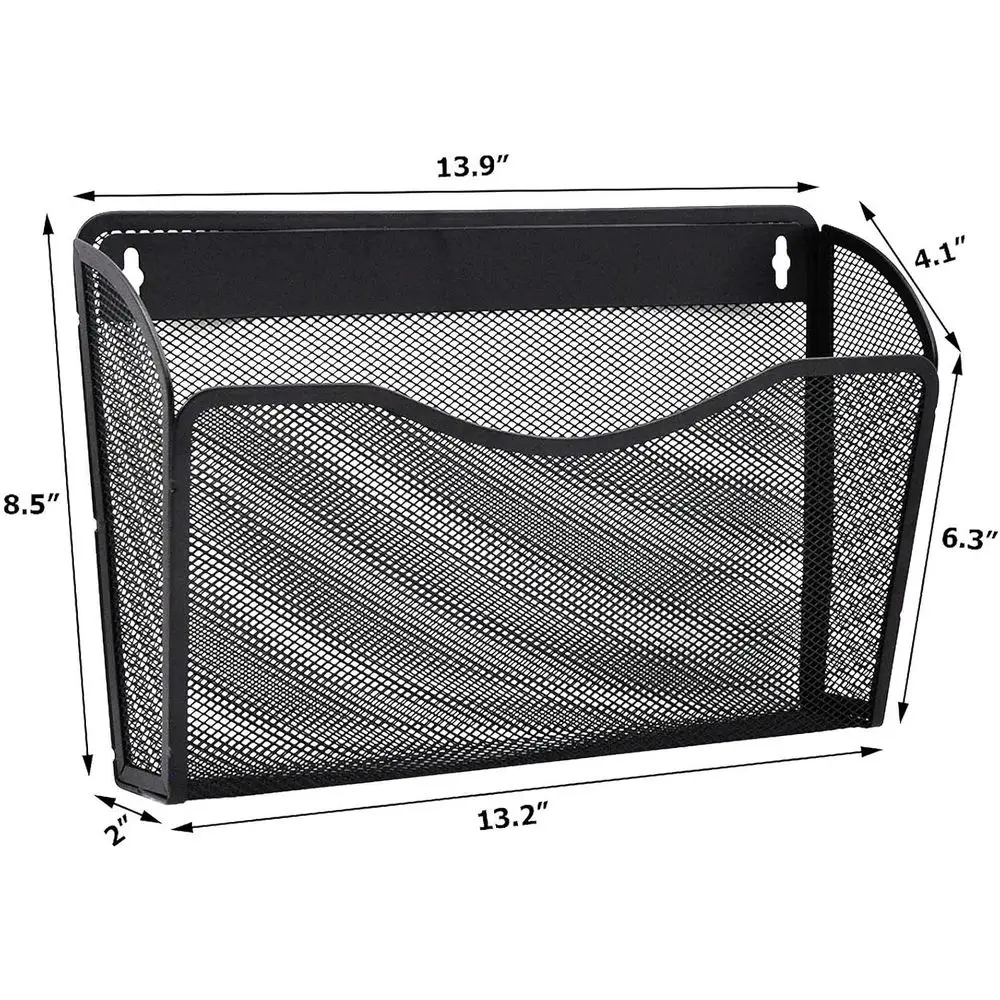 Mesh Hanging Organizer, Wall-Mounted Magazine Holder, Mail and Document Organizer for Office, Home, and School, Black