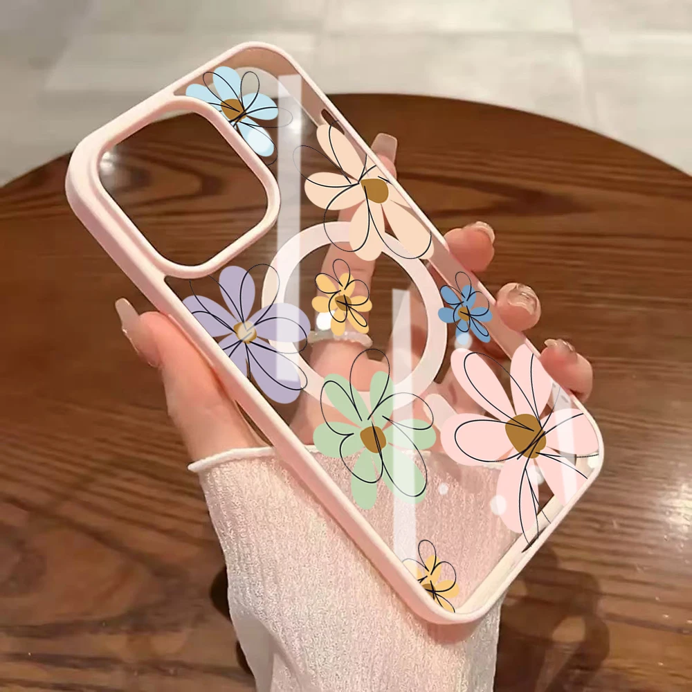Blaubeer-Blumenmuster Transparente Hülle für iPhone 17 14 12 Pro Max 13 16 15 Plus 11 Hüllen für Magsafe Kabelloses Laden Stoßfeste Schutzhülle – Detail 6