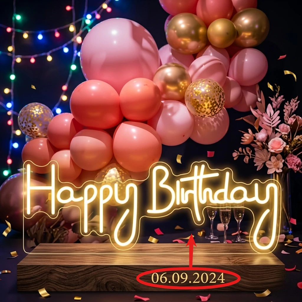 Custom Happy Birthday LED Neon Sign USB Powered Personalized Name Neon Light for Birthday Party Wall Decor Multiple Colors Lamp