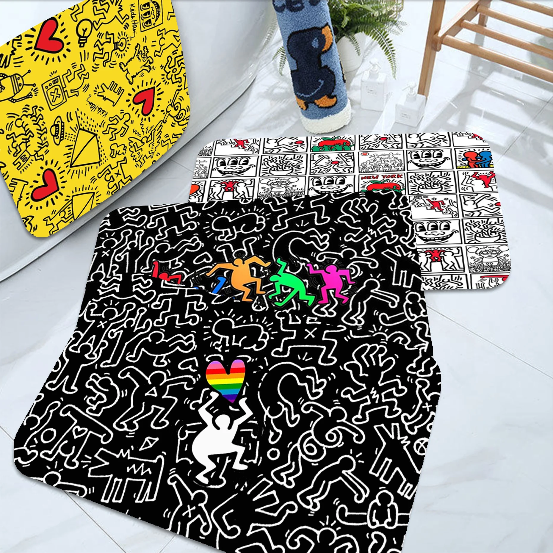 Keith-Haring-Works-colorido impressão Floor Mat, Nordic Style Bath Mat, Home Capacho, Banheiro WC Mats, Quarto Bem-vindo Capacho