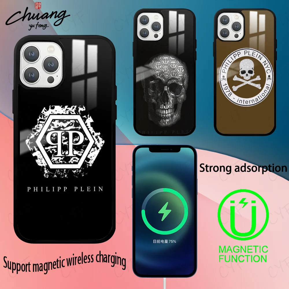 P-Philip P-Plein Plein Interview Phone Case For 11 12 13 14 15 16Pro Max mini Plus strong magnetic attraction Phone Cover