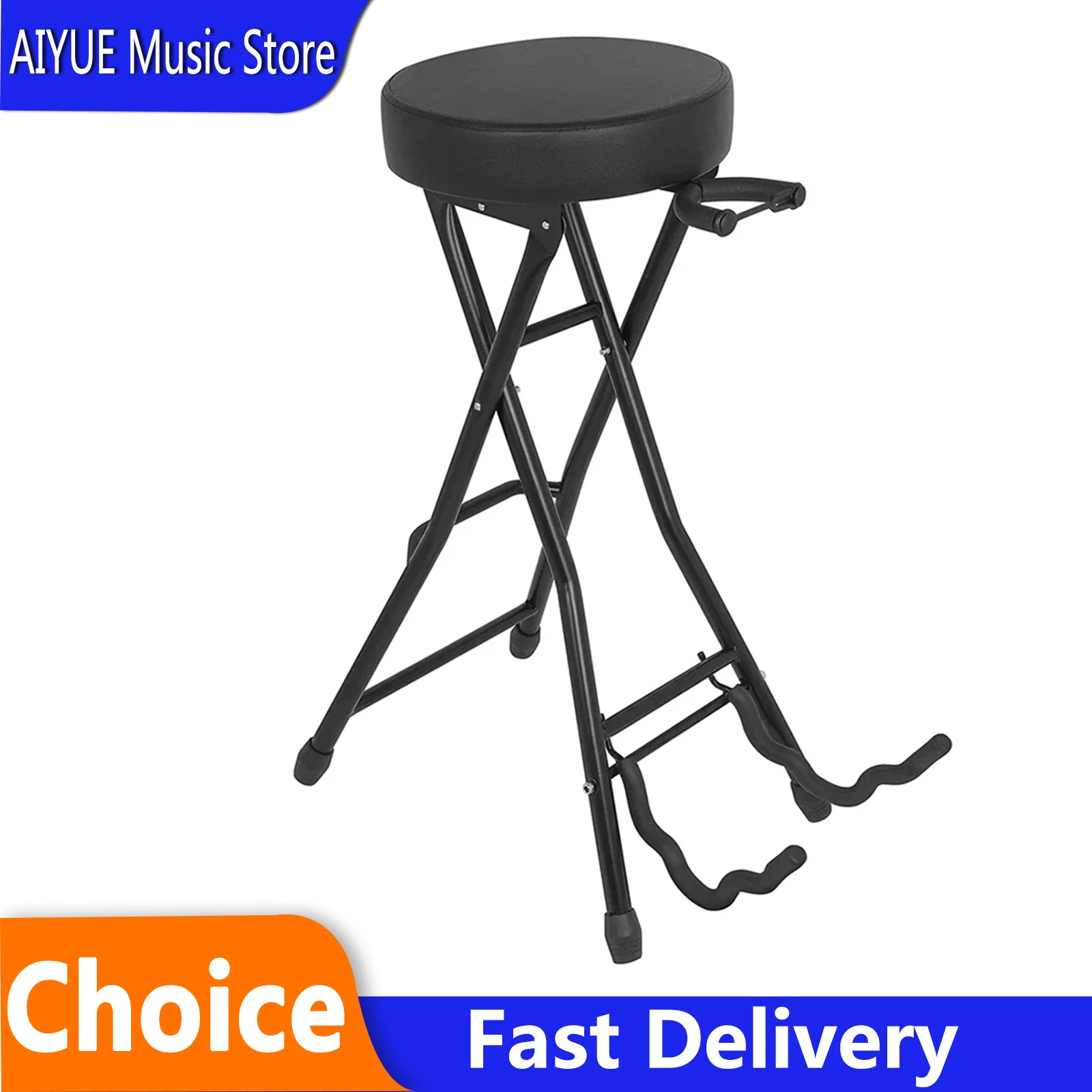 

Guitar Bass Stool with Padded Cushion Foldable Guitar Bracket Stand Hold Performance Chair String Instruments Accessories