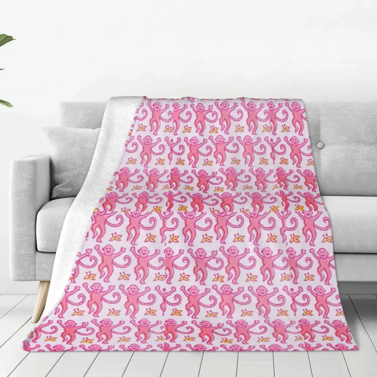 Pink Preppy Monkeys Blanket Bedspread On The Bed Soft Sofa Cover Aesthetic