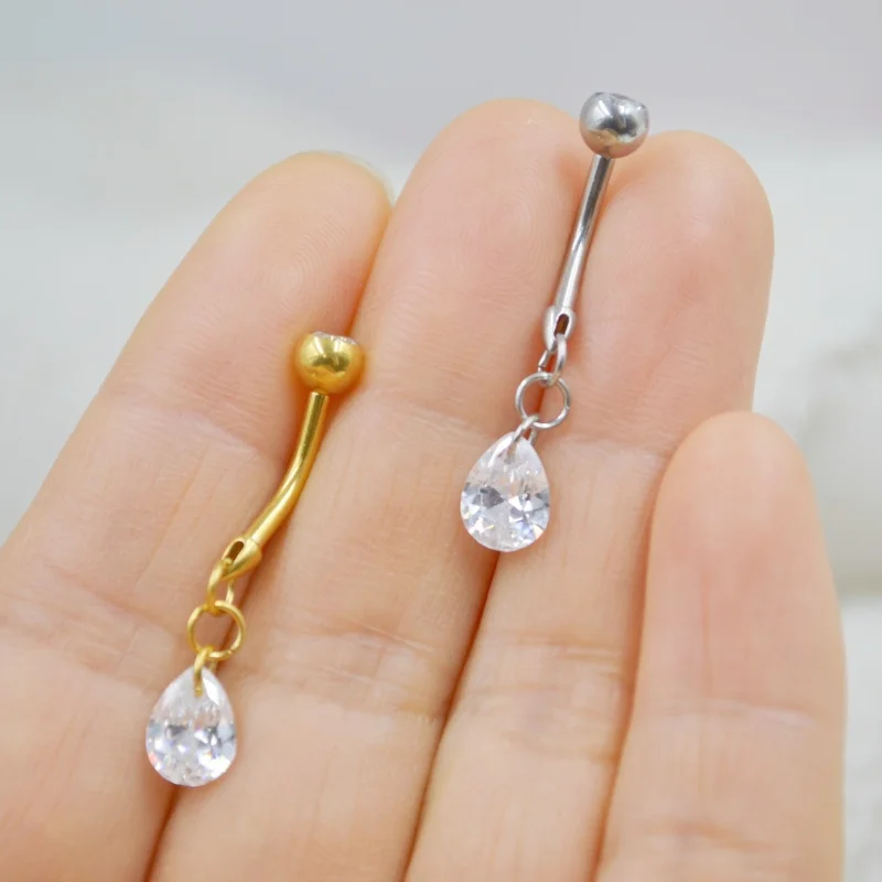 Lot10PCS 14G All Surgical Steel Drop CZ Navel Belly Button Bar Barbells Body Piercing Jewelry