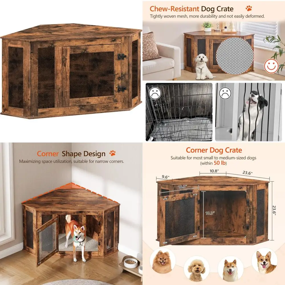 Wooden Dog Crate Furniture - Decorative Indoor Pet House, End Table Style Kennel for Small Medium Dogs