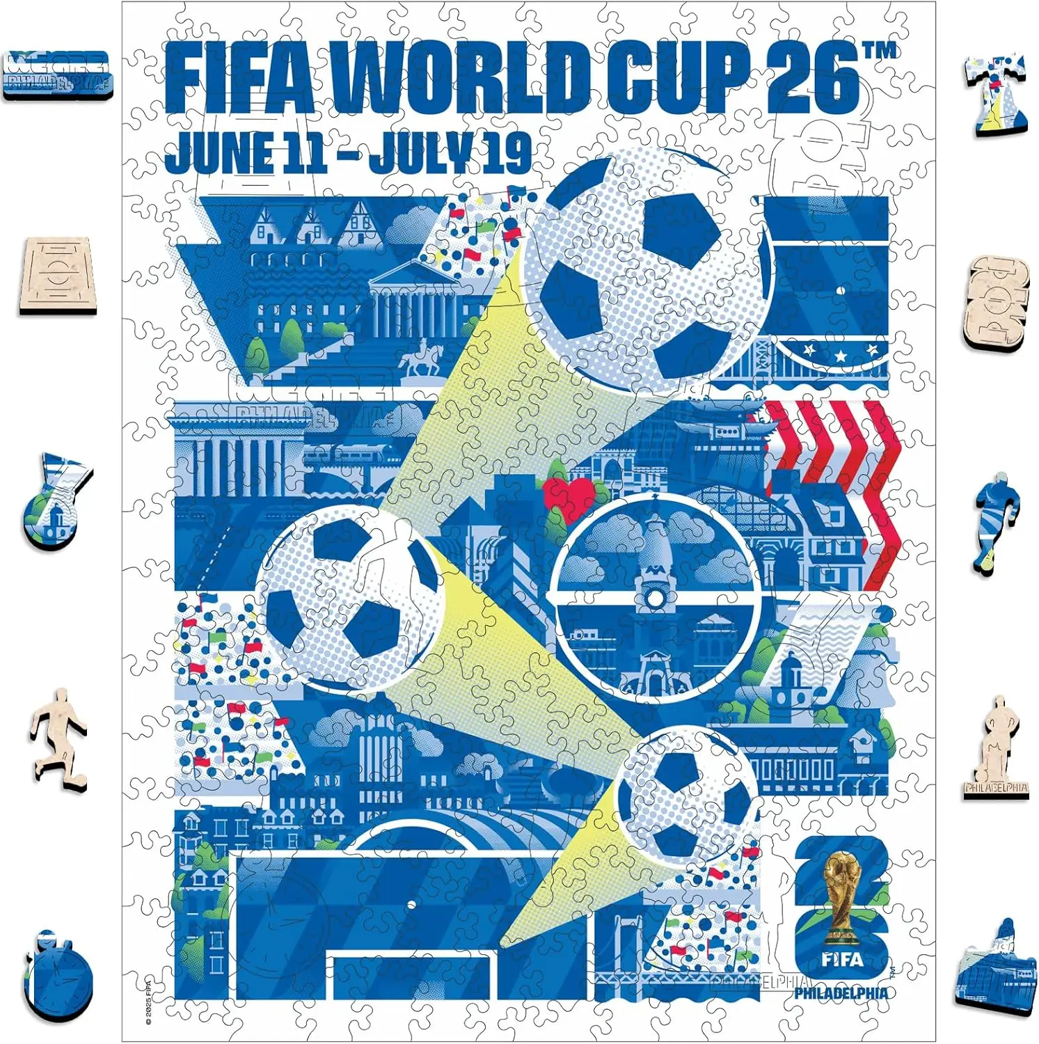

Официальный лицензированный деревянный пазл-постер FIFA World Cup 2026: Город Филадельфия, 200 деталей, коллекционный подарок для взрослых и фанатов