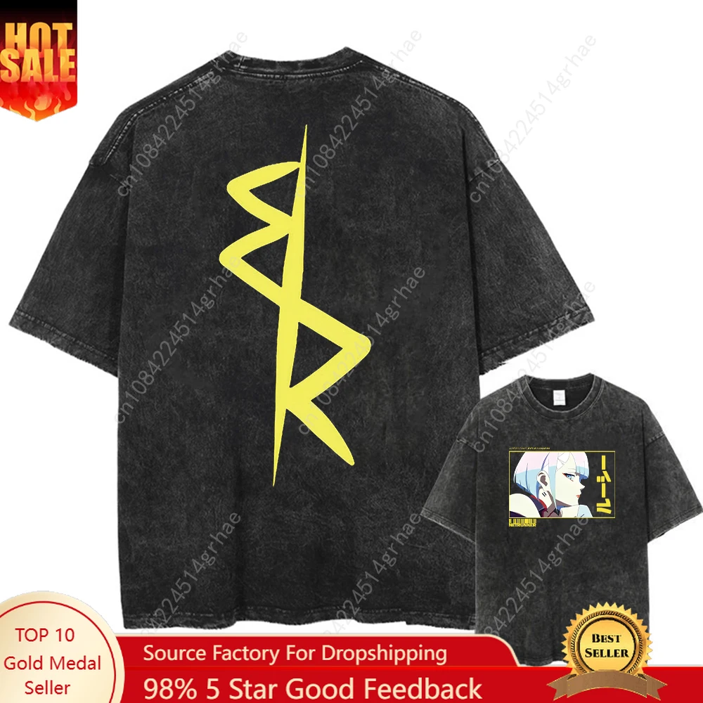

Anime Cyberpunk Acid T Shirts Casual Vintage Washed Tee Short Sleeve Manga Gothic Cotton Hip Hop Streetwear Tops Unisex Summer