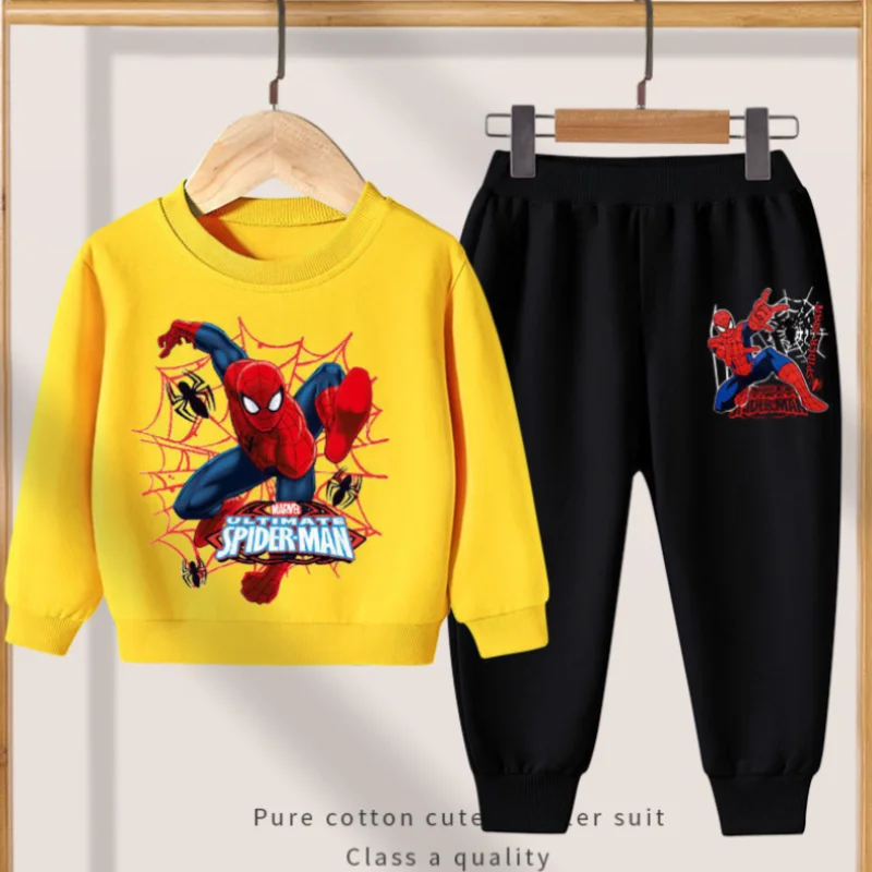 Spiderman Print Boys Long Sleeved Suit Tracksuits Spring/autumn Children's Clothes Sweatshirt + Sweatpants Set Disney 1-12Y