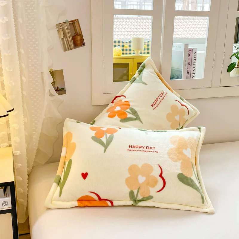 Thick Double-Sided Milk Flannel Coral Flannel Home Pillowcase for Students and Adults In Spring Autumn and Winter