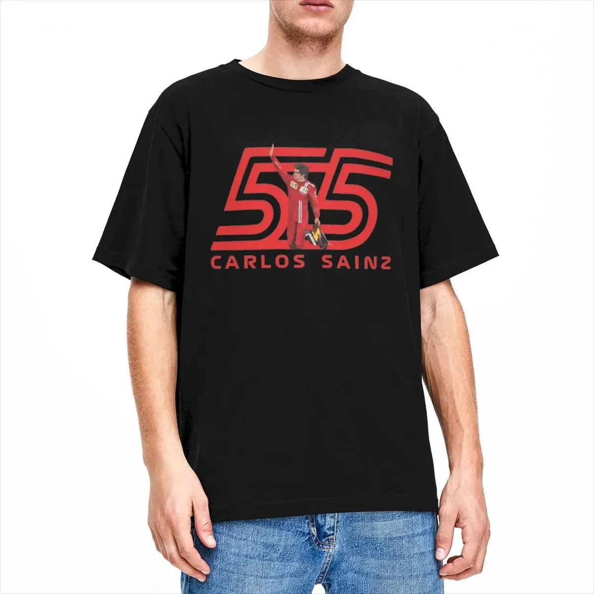 Carlos Sainz 55 T-Shirts for Men Creative Pure Cotton Tee Shirt Crew Neck Short Sleeve T Shirt Plus Size Clothing