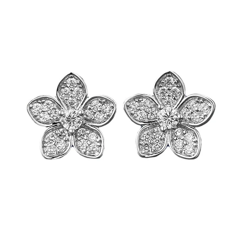 New Fashion Versatile 925 Silver Petal Inlaid Diamond Earrings Instagram Style Cross-border Hot Selling Earrings Wholesale