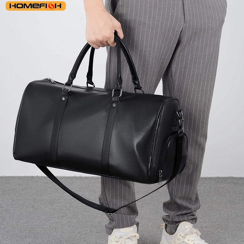 HOMEFISH Retro New Short Trip Bag Large Capacity Sports Motorcycle Training Pu Waterproof Leisure Fitness Bag