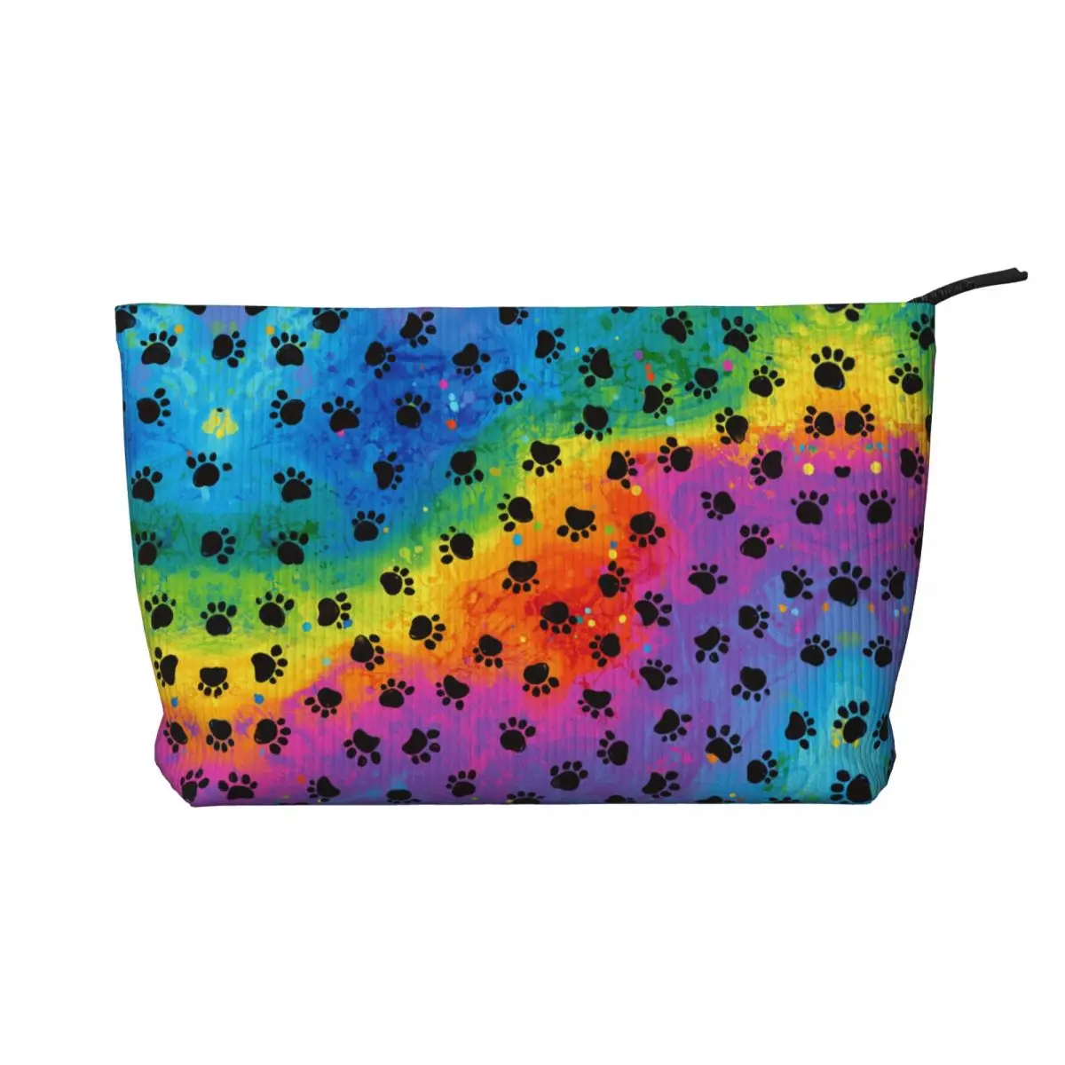 Custom Rainbow Animal Footprint Dog Paw Prints Travel Toiletry Bag for Women Corduroy Cosmetic Makeup Bag Storage Dopp Kit