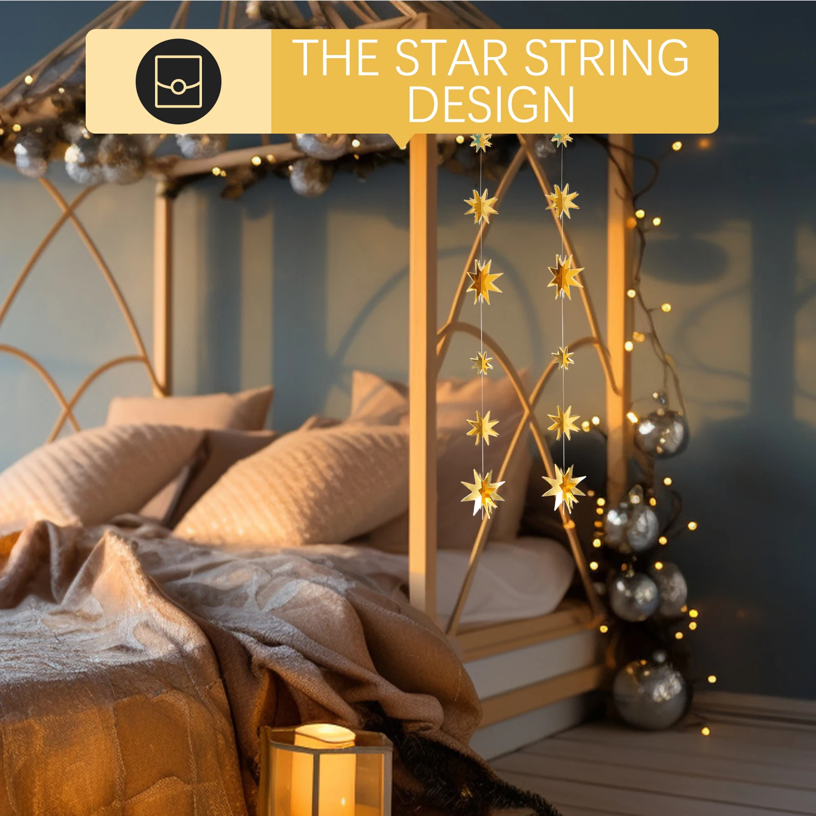 

4Set Star Garland Streamers Party Hanging Metallic 3D Stars Bunting Banner Xmas Christmas Wall Decorations Indoor