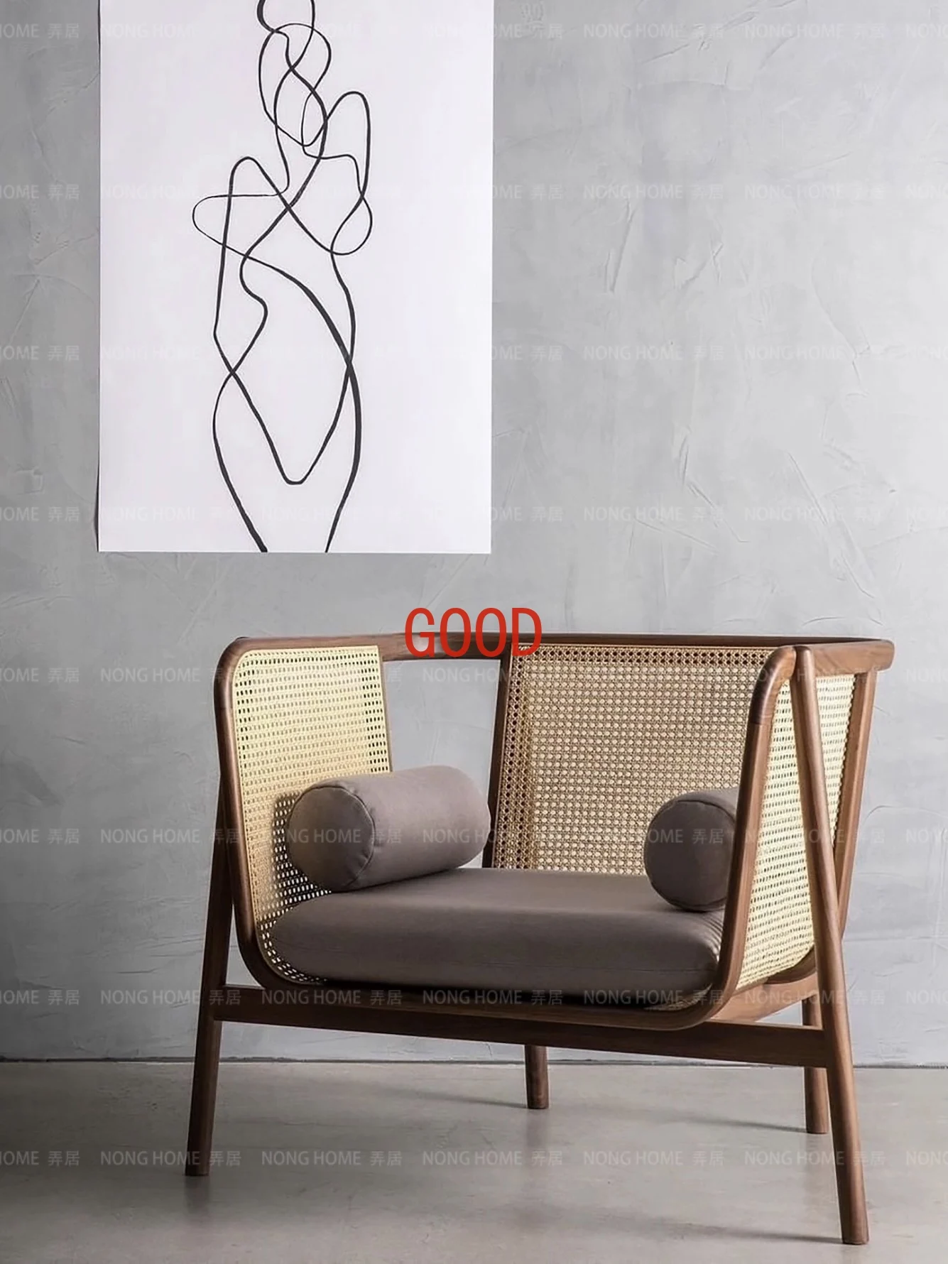 

Rattan solid wood sofa chair household living room back recliner