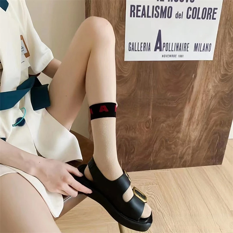 Spring and Summer New Fashion Socks Children's Personality Simple Rib Letter Lovely Colored Women's Cotton Medium Socks