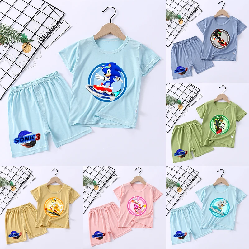 

New Sonics Pajamas of Children Cartoon Figure Printed Short Sleeve Sleepwear Summer Kids Loungewear 2025 Baby Boys Clothing